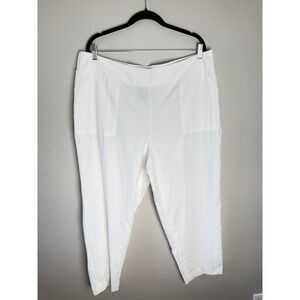 NWT Investments Plus Size White Stretch Linen Blend Pull On Crop Pants 2X